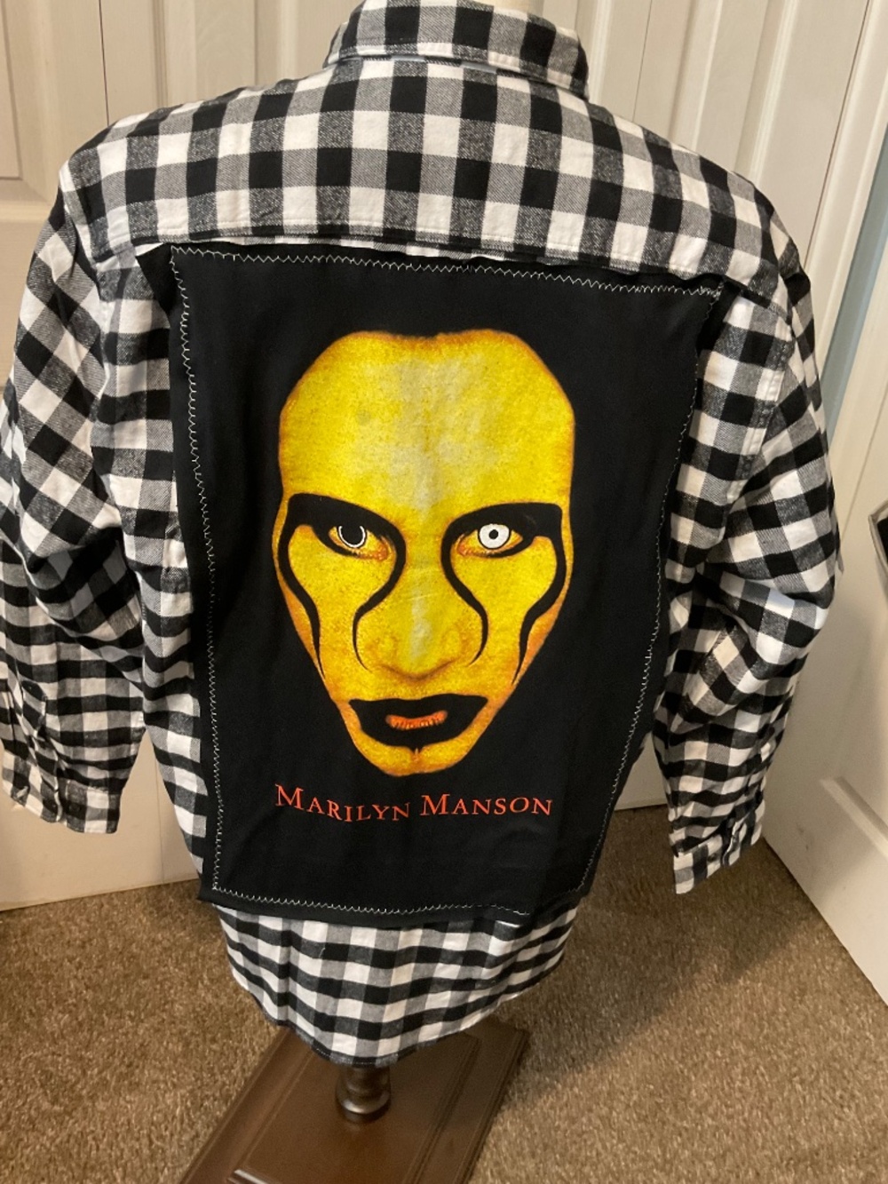 Marilyn Manson Upcycled Back Graphic T-Shirt on Men's XL Flannel